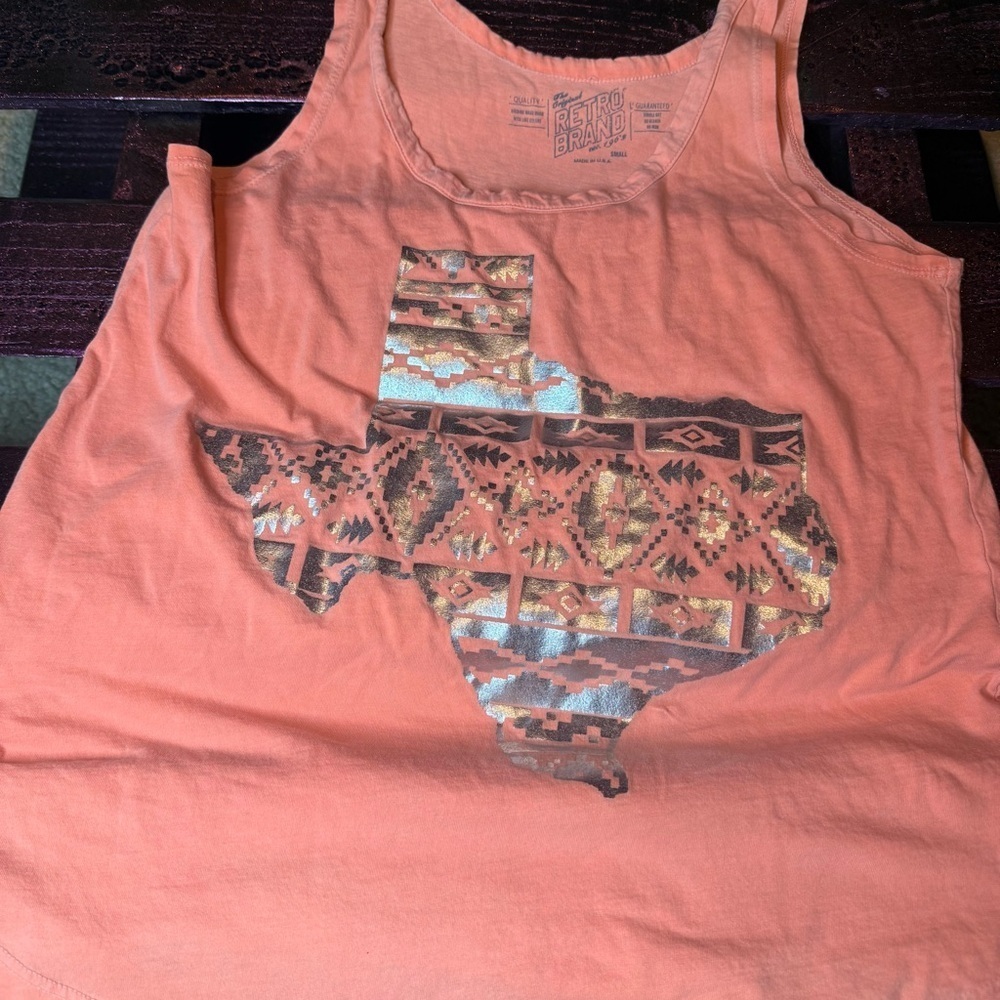 Orange Tank Top with Texas Graphic